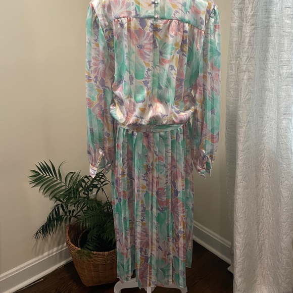 Vintage 80's Green/Pink/Purple Long Sleeve Dress, By Potomac Company, Size 18 - Picture 4 of 8